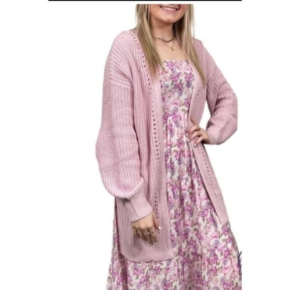 Perch by Blu Pepper Pink Shaker Knit Open Front Cardigan 3XL NWT PB2SJ1022